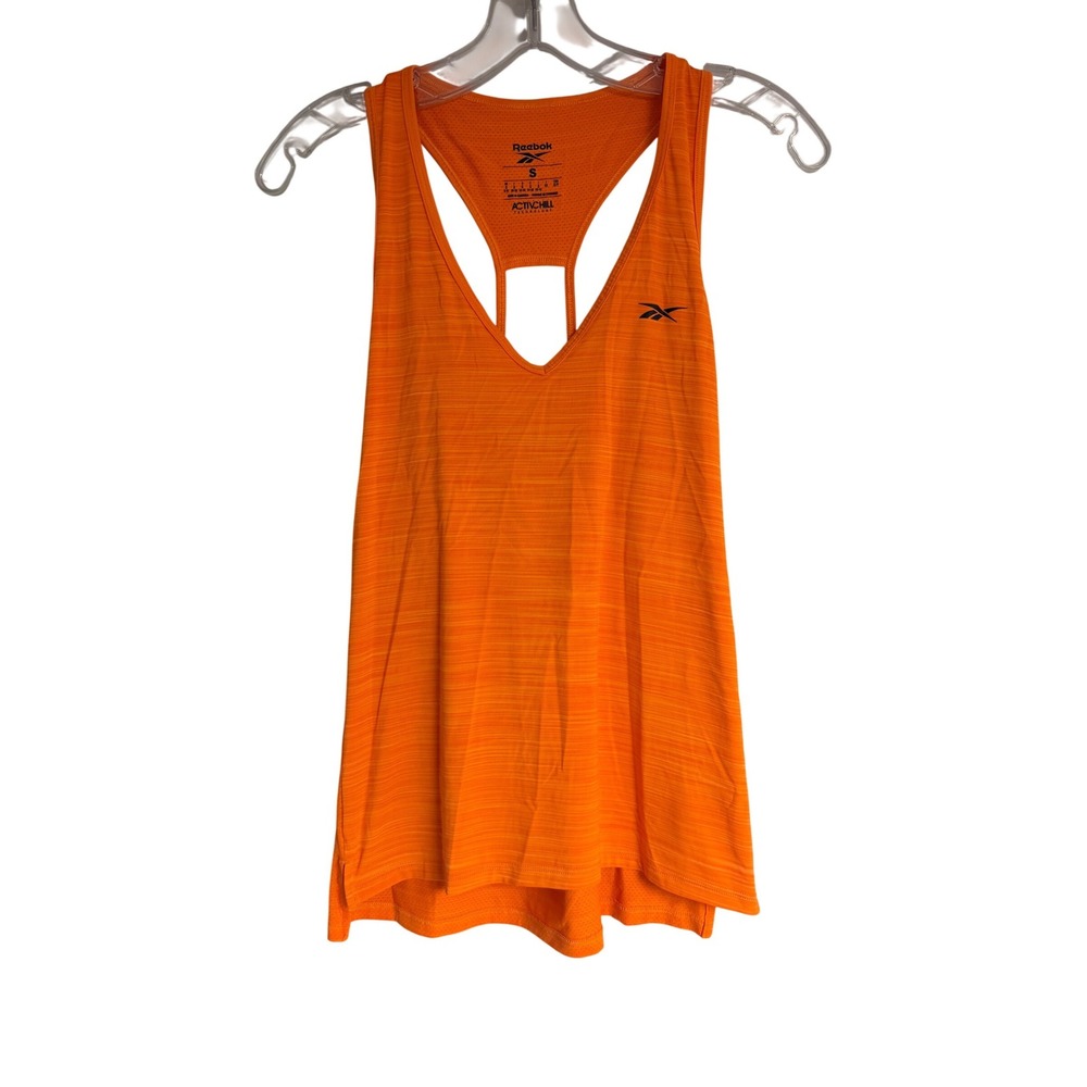Reebok ACTIVCHILL Women Small Orange Space Dye V-Neck Racerback Training Tank